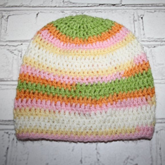💖 TODDLER CROCHET BEANIE · PINK, ORANGE & GREEN 💚 - Picture 1 of 3